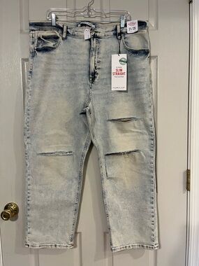 Celebrity Pink Slim Straight Light Blue Distressed Jeans Size 21/35 Upcycled NWT